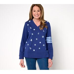 Sport Savvy Women's Top Sz XL French Terry Sweatshirt Embroidery Blue A681031